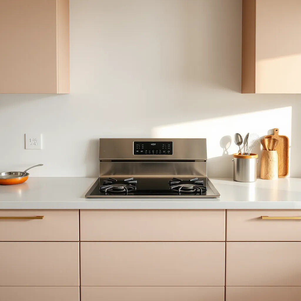 Stylish countertop range on a clean modern kitchen counter with warm, natural lighting