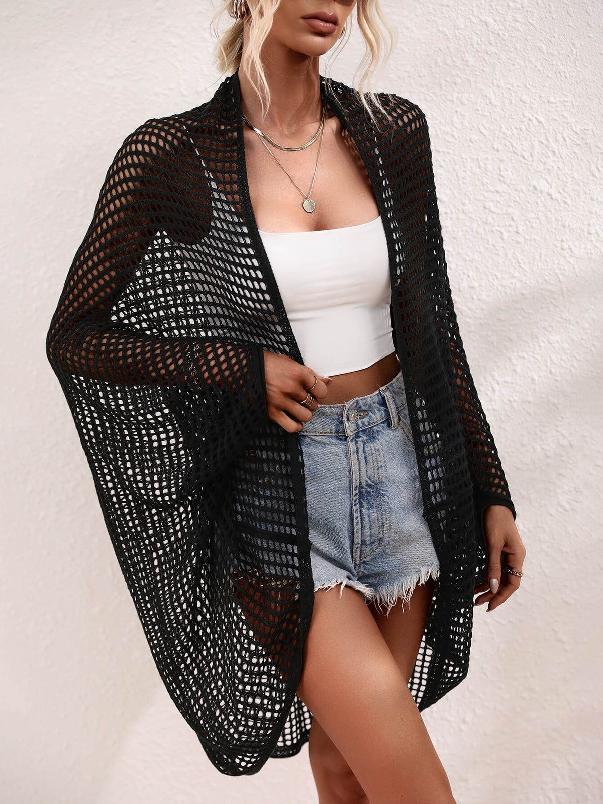 Openwork Longline Cover-Up Cardigan