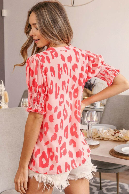 BiBi Leopard Smocked Blouse
