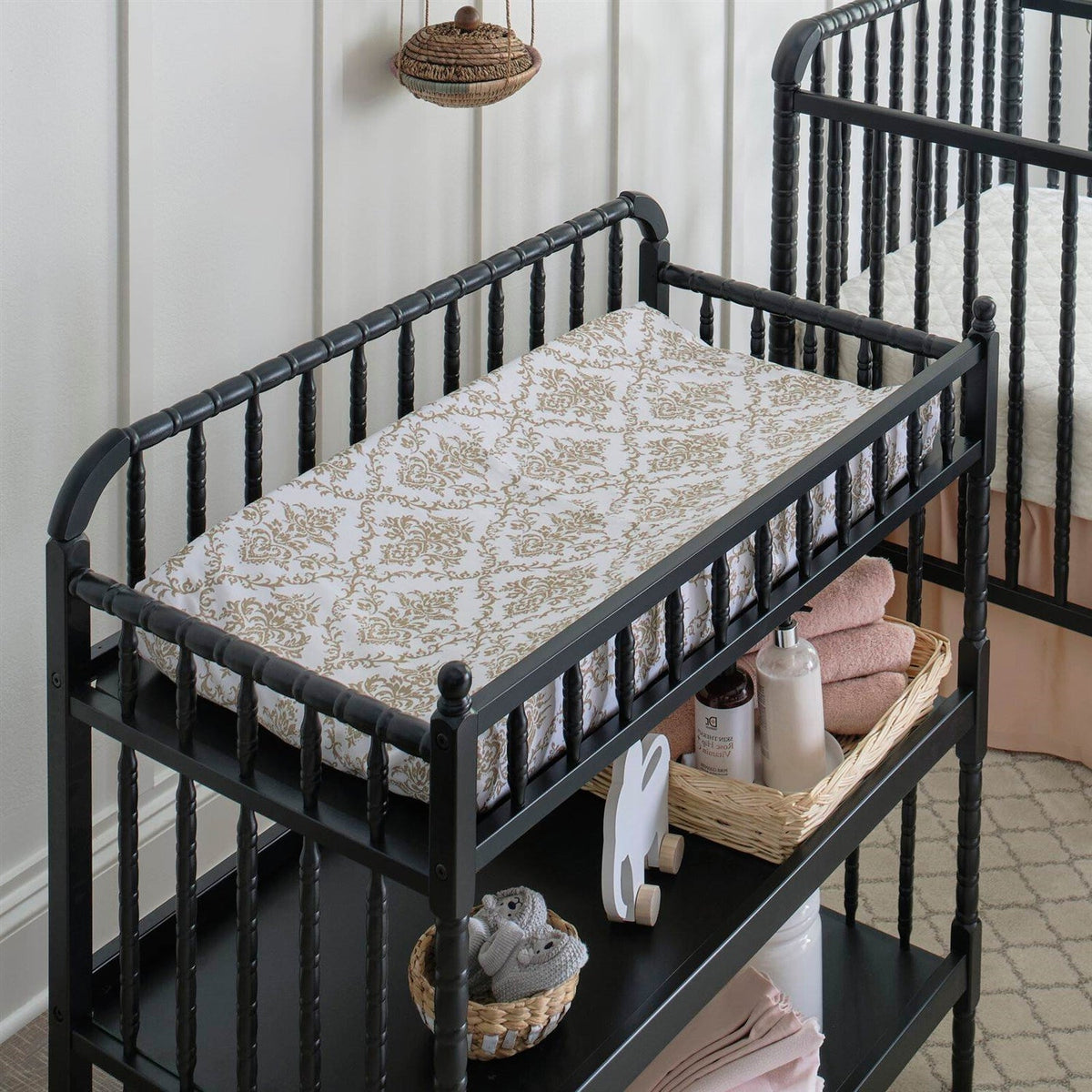 Black Wood Changing Table with Waterproof Pad