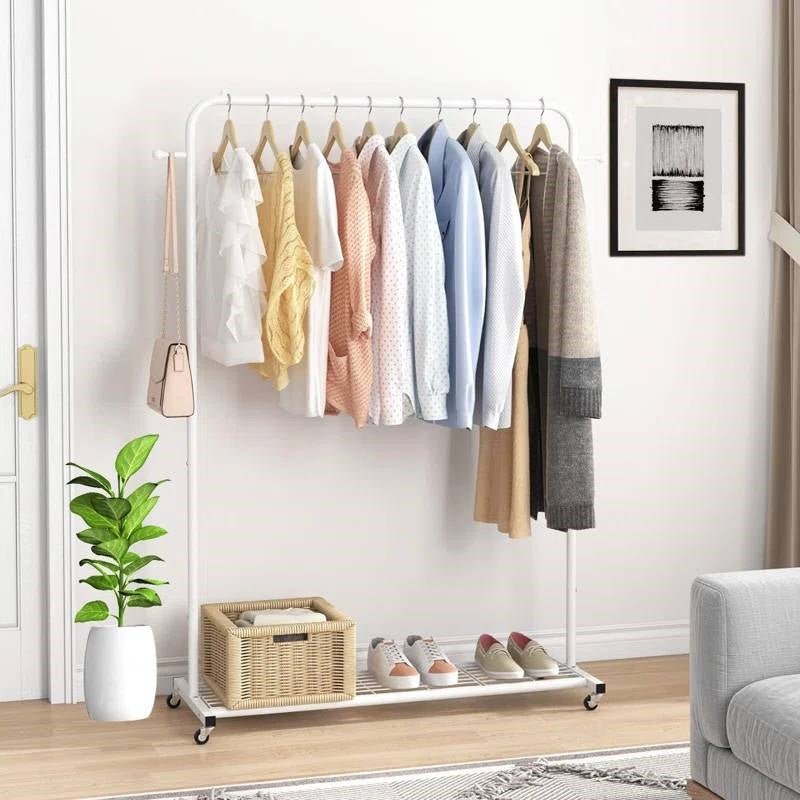 White Garment Rack with Lockable Wheels