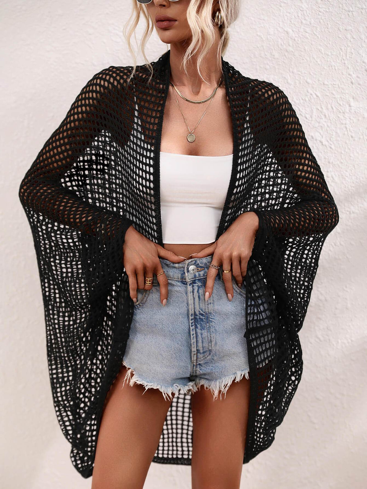Openwork Longline Cover-Up Cardigan
