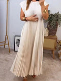 Pleated Maxi Dress - Plus Size Round Neck