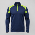 Navy quarter-zip training pullover with lime zipper